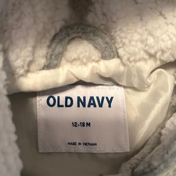 GUC Old Navy Toddler Size Gray Coat Button Front Ears on Hood Size 12-18 Months - Picture 3 of 4